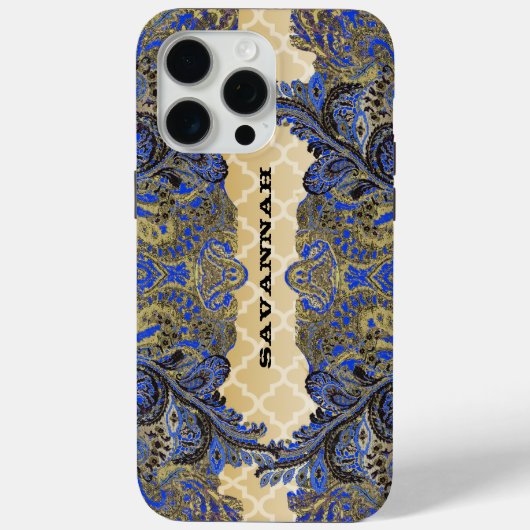 Navy en Gold Paisley Peacock Case-Mate iPhone Case (Achterkant)