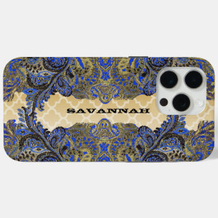 Navy en Gold Paisley Peacock iPhone 15 Pro Max Hoesje