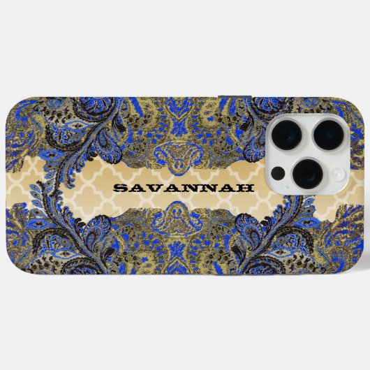 Navy en Gold Paisley Peacock Case-Mate iPhone Case (Achterkant (horizontaal))