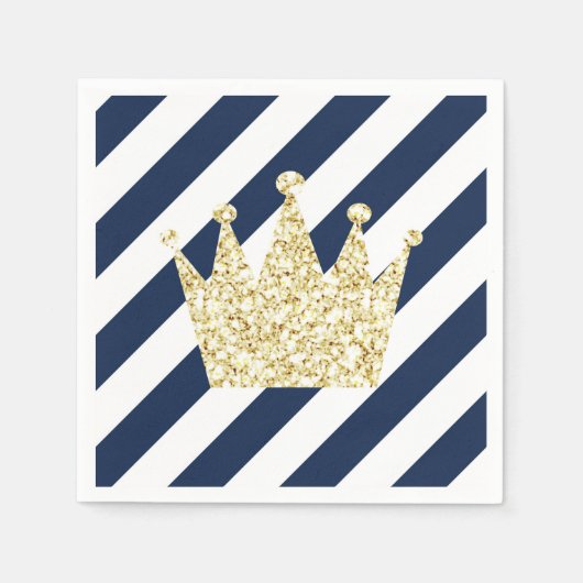Navy en Gold Prince Crown Napkins Servetten (Voorkant)