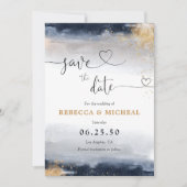 Navy en Gold Save The Date Kaart (Voorkant)