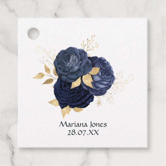 Navy en Gold Shabby Rozen Quinceañera Bedankjes Labels (Voorkant)