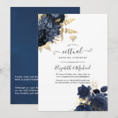 Navy en Gold Shabby Rozen Virtual Wedding Kaart (Voorkant / Achterkant)