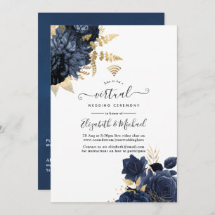 Navy en Gold Shabby Rozen Virtual Wedding Kaart
