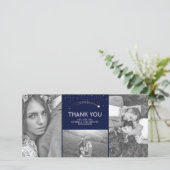 Navy en Gold Shooting Star Wedding Dank u Bedankkaart (Staand voorkant)