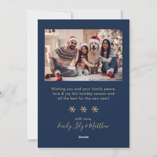 Navy en Gold Snowflake 5 Fotocollage Kerstmis Feestdagenkaart (Achterkant)