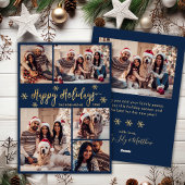 Navy en Gold Snowflake 5 Fotocollage Kerstmis Feestdagenkaart