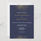 Navy en Gold Stardust bruiloft uitnodiging (Voorkant)