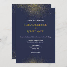 Navy en Gold Stardust bruiloft uitnodiging