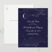 Navy en Gold Sterrennacht Moon redden de datum Aankondigingskaart (Voorkant / Achterkant)