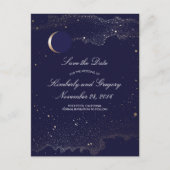 Navy en Gold Sterrennacht Moon redden de datum Aankondigingskaart (Voorkant)