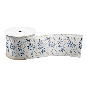 Navy en Gold Waterverf Floral Satijnen Lint