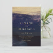 Navy en Gold Waterverf Wash Modern Wedding Kaart (Staand voorkant)