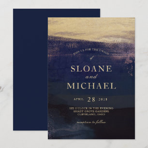 Navy en Gold Waterverf Wash Modern Wedding Kaart
