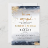 Navy en Gold We zijn verloofd Uitnodiging (Voorkant)