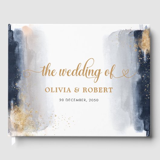 Navy en Gold Wedding Gastenboek (Voorkant)