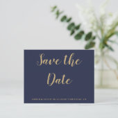Navy en Gold Wedding Save the Date Aankondigingskaart (Staand voorkant)
