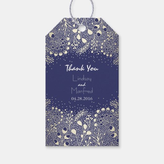 Navy en Gold Wonderland Tuin Bruiloft Cadeaulabel (Voorkant)