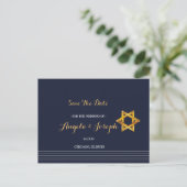Navy en Golden Star of David Save the Date Briefkaart (Staand voorkant)