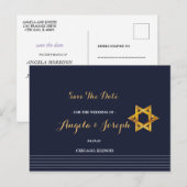 Navy en Golden Star of David Save the Date Briefkaart (Voorkant / Achterkant)