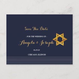 Navy en Golden Star of David Save the Date Briefkaart