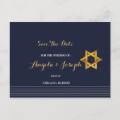 Navy en Golden Star of David Save the Date Briefkaart (Voorkant)
