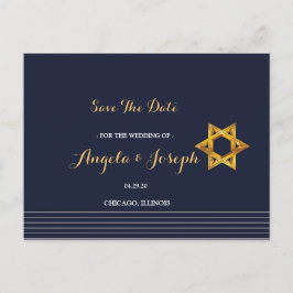 Navy en Golden Star of David Save the Date Briefkaart