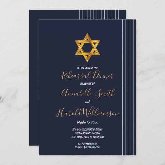 Navy en Golden Star van David repetitie diner Kaart (Voorkant / Achterkant)