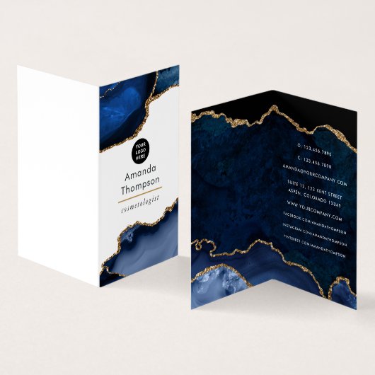 Navy en goud agaat edelsteen zakelijk visitekaartje (Binnen en buitenkant)