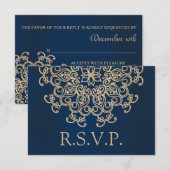 NAVY EN GOUD INDIAN STIJL BRUILOFT REACTIE KAART (Voorkant / Achterkant)