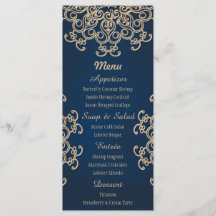 Navy en Goud Indiase stijl Bruiloft Menu Kaart