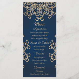 Navy en Goud Indiase stijl Bruiloft Menu Kaart