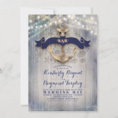 Navy en goud nautische rustieke anker strand bruil kaart (Voorkant)