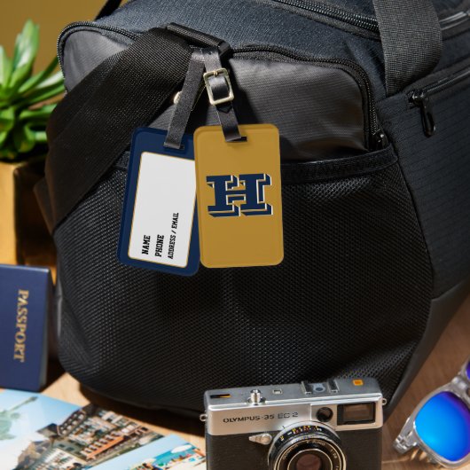 Navy en Goud School Pride Kleur Stijl Monogram Bagagelabel (Voorkant /achterkant)