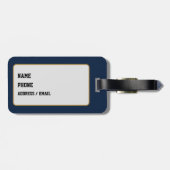 Navy en Goud School Pride Kleur Stijl Monogram Bagagelabel (Achterkant horizontaal)