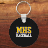 Navy En Goud School Spirit Aangepaste Honkbal Team Sleutelhanger (Voorkant)