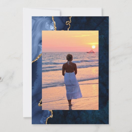 Navy en gouden agaat viering van het leven kaart (Achterkant)