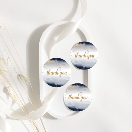 Navy en gouden bruiloft ceremonie ronde sticker