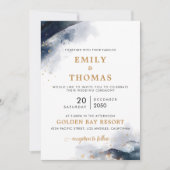 Navy en gouden bruiloft ceremonie uitnodiging (Voorkant)