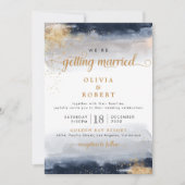 Navy en gouden bruiloft ceremonie uitnodiging (Voorkant)