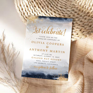 Navy en gouden bruiloft ceremonie uitnodiging