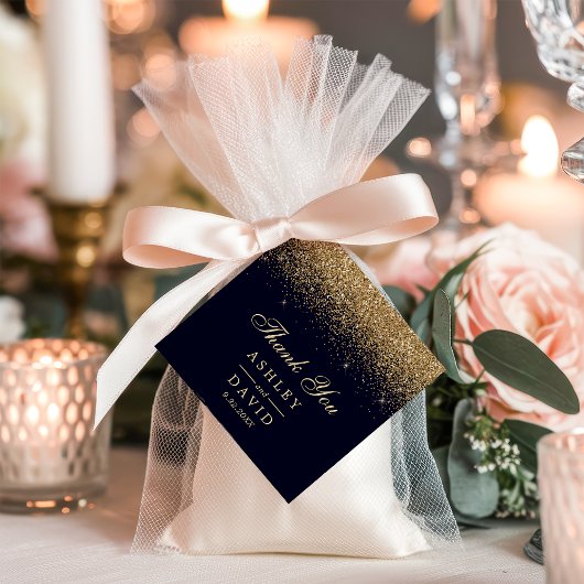 Navy en gouden Confetti bruiloft Bedankjes Labels