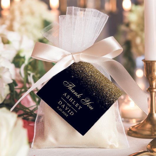 Navy en gouden Confetti bruiloft Bedankjes Labels