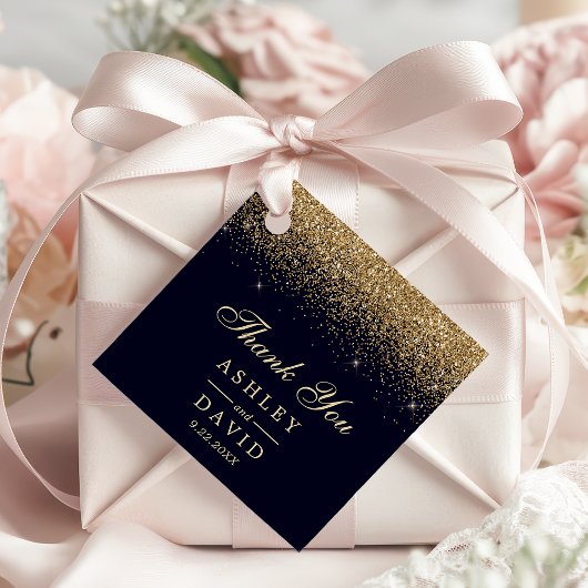 Navy en gouden Confetti bruiloft Bedankjes Labels