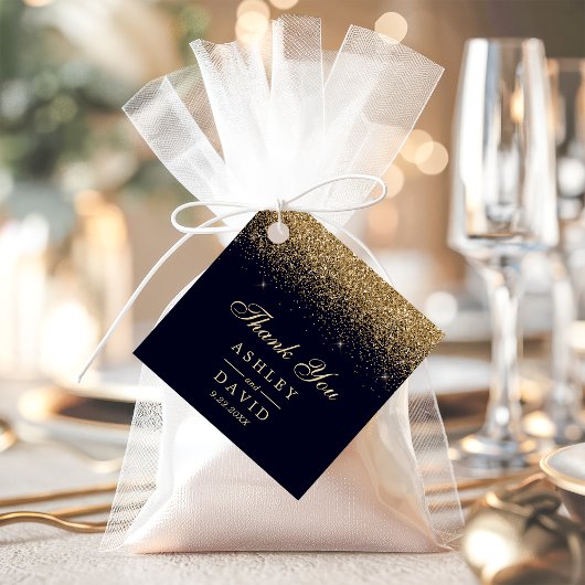 Navy en gouden Confetti bruiloft Bedankjes Labels