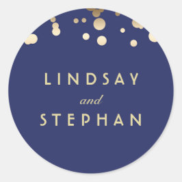 Navy en gouden Confetti bruiloft Ronde Sticker
