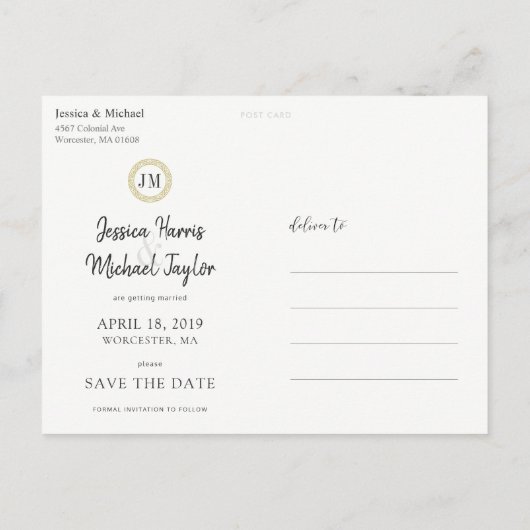 Navy en Gouden Foto Opslaan van de datum Custom Sj Aankondigingskaart (Achterkant)