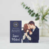 Navy en Gouden Foto Opslaan van de datum Custom Sj Aankondigingskaart (Staand voorkant)