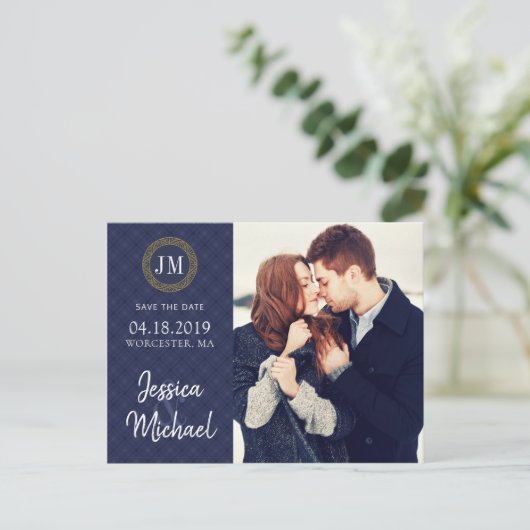 Navy en Gouden Foto Opslaan van de datum Custom Sj Aankondigingskaart (Staand voorkant)