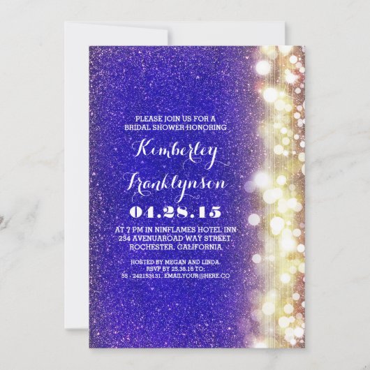 Navy en Gouden Glitter Lights vrijgezellenfeest Kaart (Voorkant)